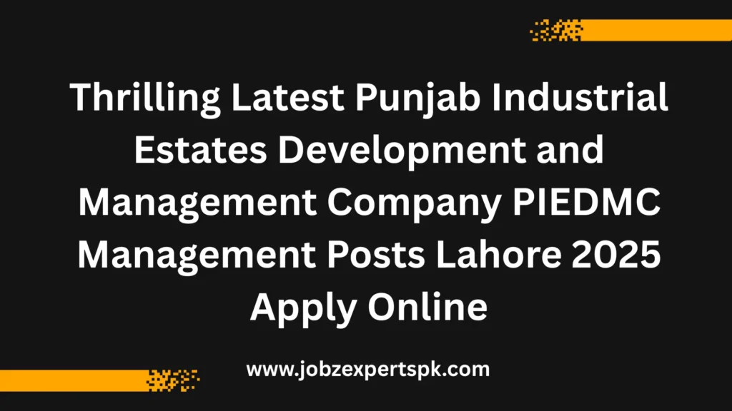 Thrilling Latest Punjab Industrial Estates Development and Management Company PIEDMC Management Posts Lahore 2025 Apply Online