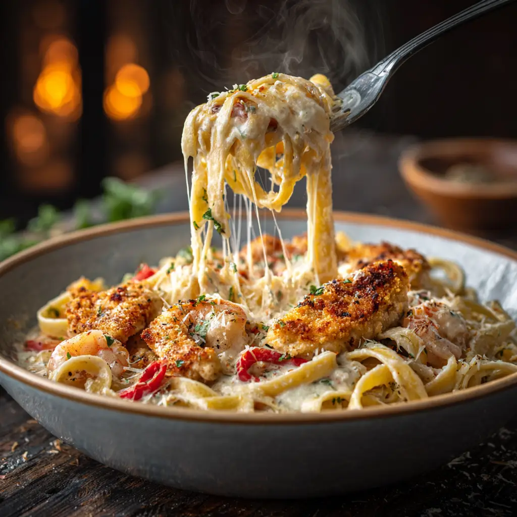 Olive Garden Chicken and Shrimp Carbonara